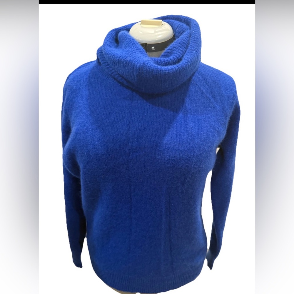 Anne Klein Sz S Lambswool Angora Nylon Blue Turtleneck Long Slv Women Sweater